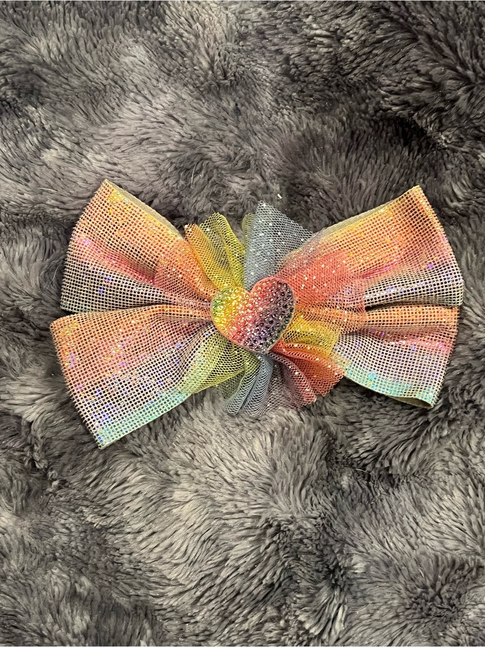 Sparkling Rainbow circus Heart Bow Hair Clip